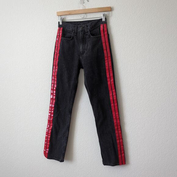 rag & bone Women's Jeans Size 23 Black Red Vinyl Side Striped High Waist Pants - Picture 10 of 12